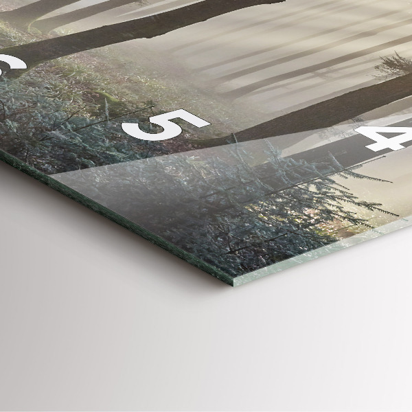 Square glass wall clock Forest in the fog