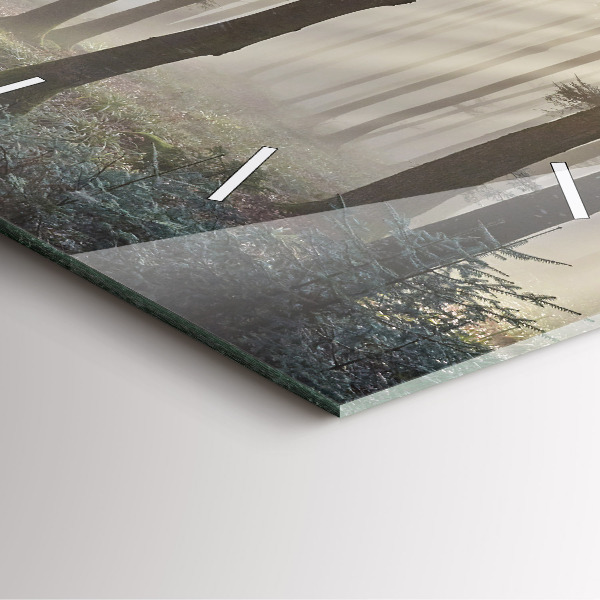 Square glass wall clock Forest in the fog