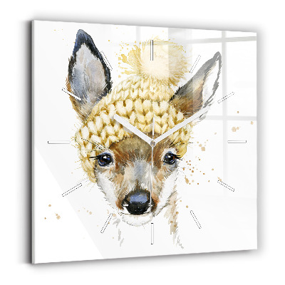 Square glass wall clock A deer