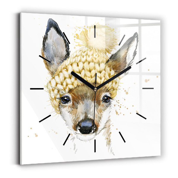 Square glass wall clock A deer