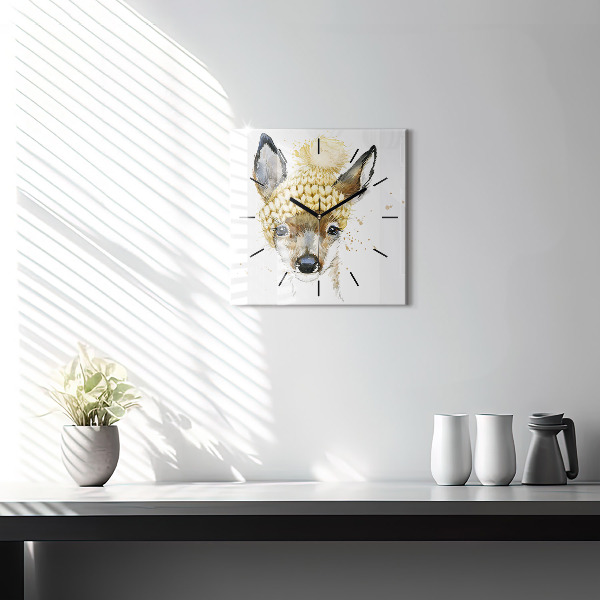 Square glass wall clock A deer