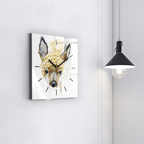 Square glass wall clock A deer