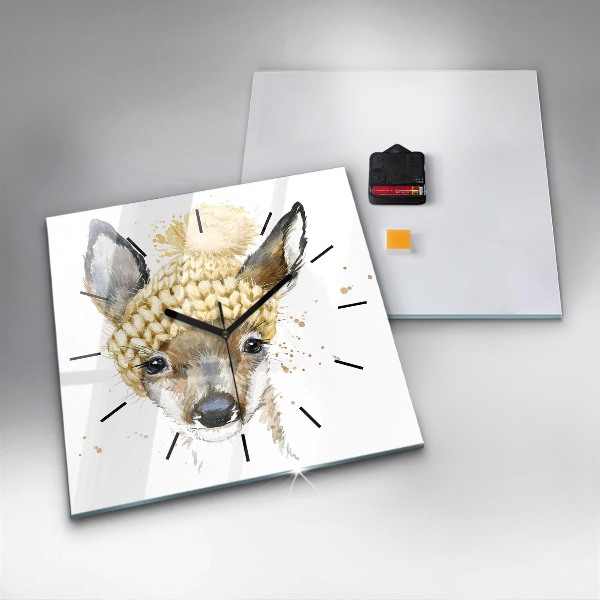 Square glass wall clock A deer