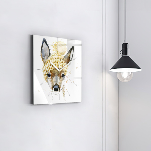 Square glass wall clock A deer