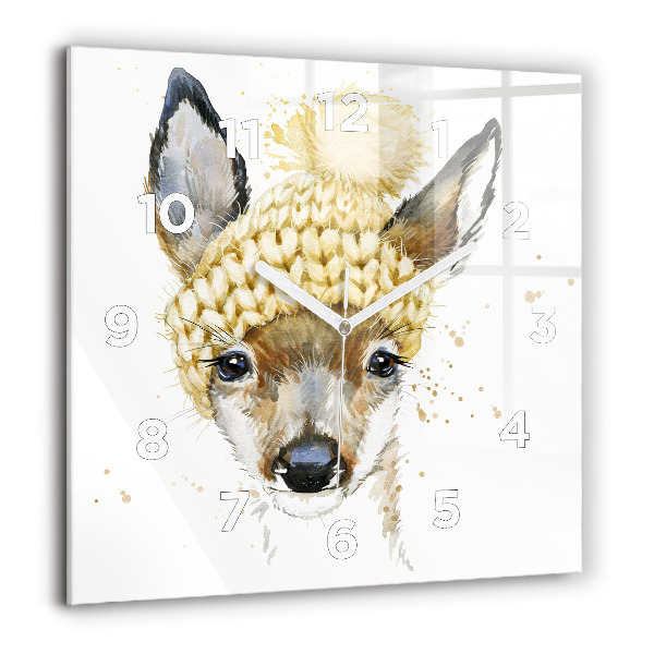 Square glass wall clock A deer