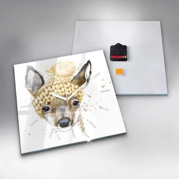 Square glass wall clock A deer