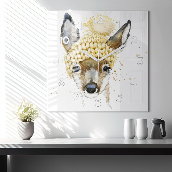 Square glass wall clock A deer