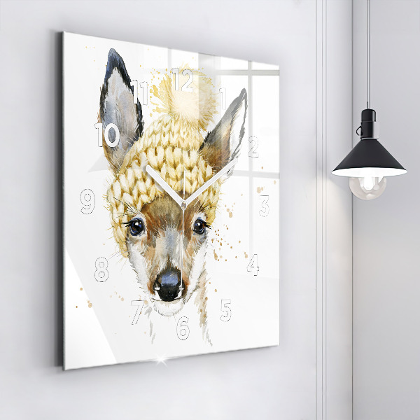 Square glass wall clock A deer