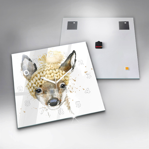 Square glass wall clock A deer