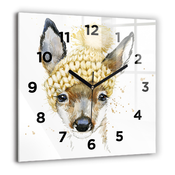 Square glass wall clock A deer