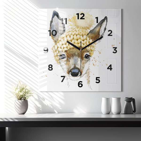 Square glass wall clock A deer