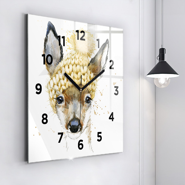 Square glass wall clock A deer