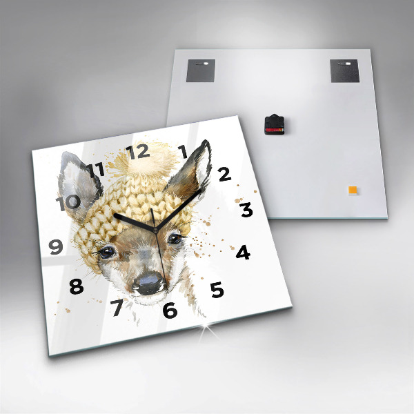 Square glass wall clock A deer