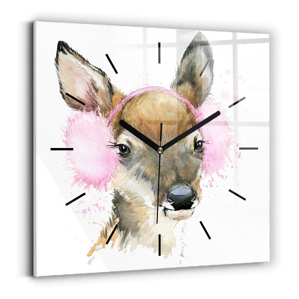 Square glass wall clock Forest deer