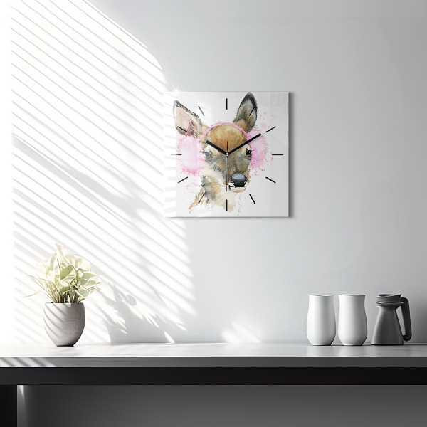 Square glass wall clock Forest deer