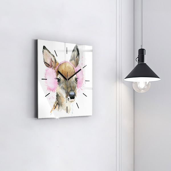 Square glass wall clock Forest deer