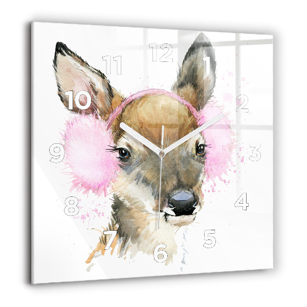 Square glass wall clock Forest deer