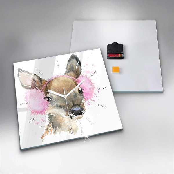 Square glass wall clock Forest deer