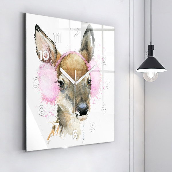 Square glass wall clock Forest deer
