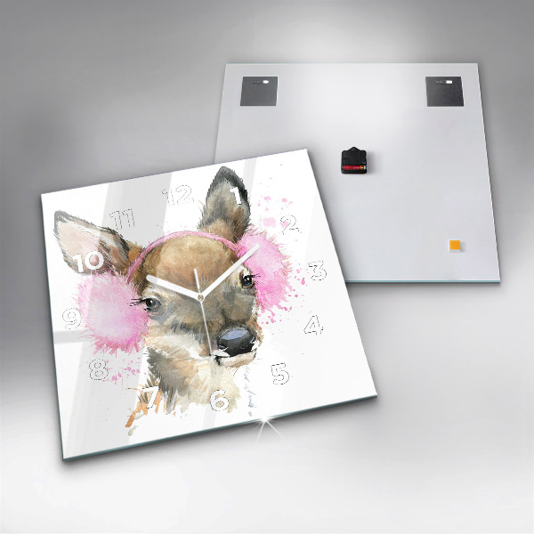 Square glass wall clock Forest deer