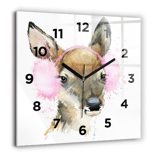 Square glass wall clock Forest deer