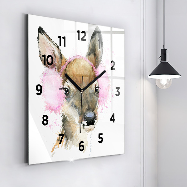 Square glass wall clock Forest deer