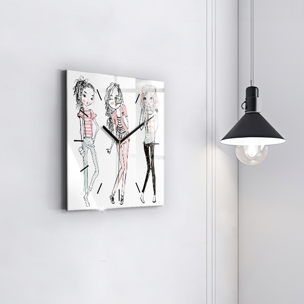 Square glass wall clock Women's fashion
