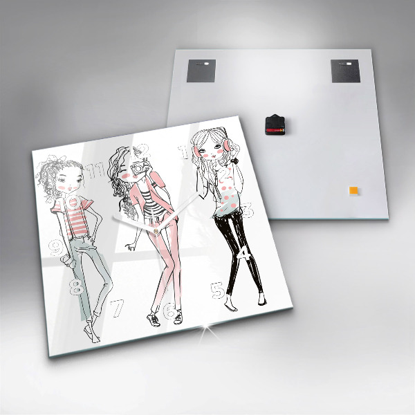 Square glass wall clock Women's fashion
