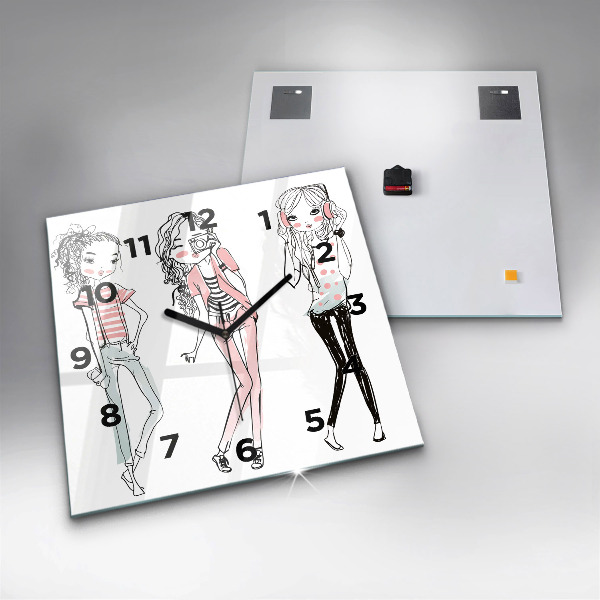Square glass wall clock Women's fashion