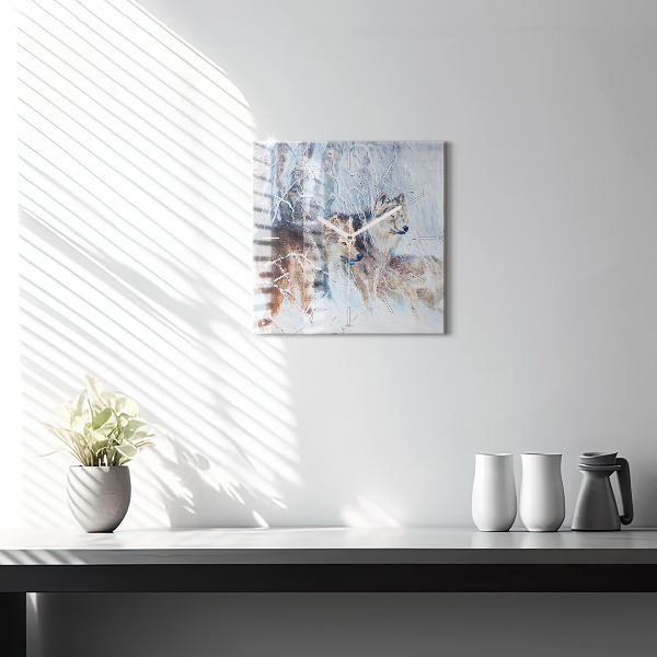 Square glass wall clock Wolves in the forest