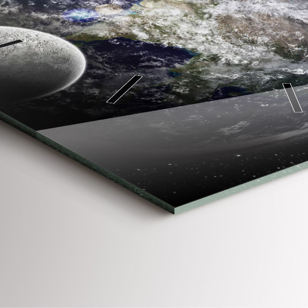 Square glass wall clock Earth Moon Sun