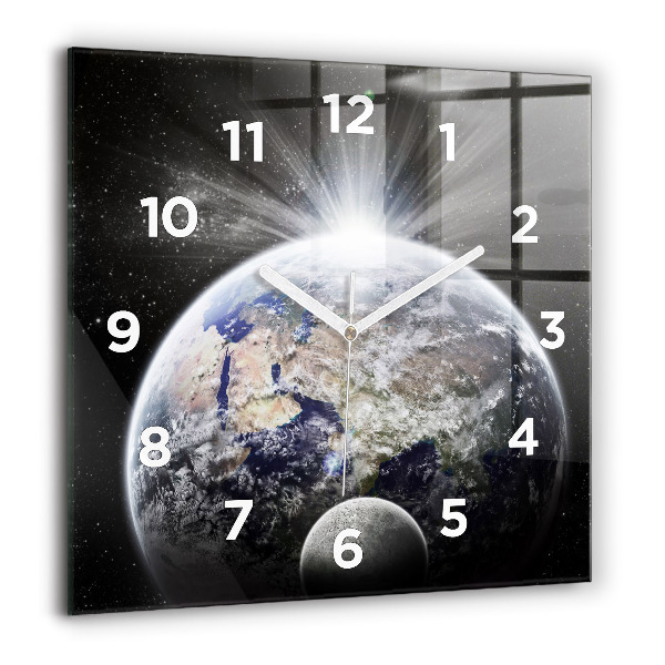 Square glass wall clock Earth Moon Sun