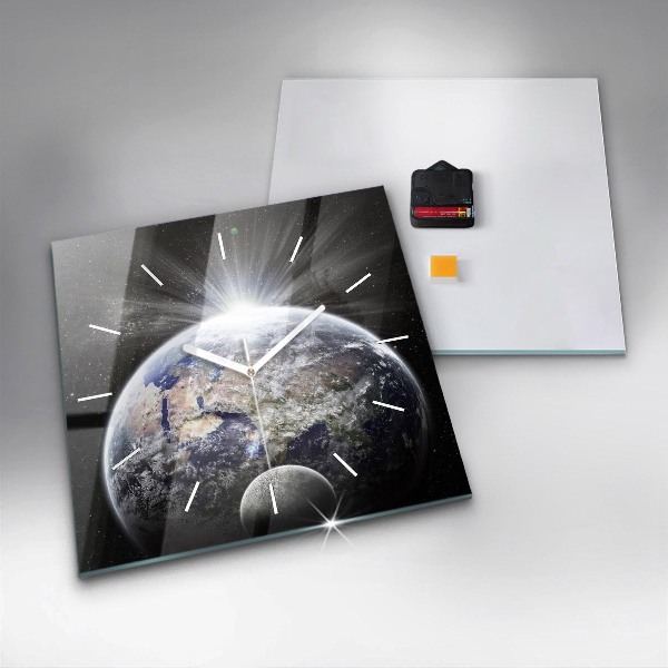 Square glass wall clock Earth Moon Sun