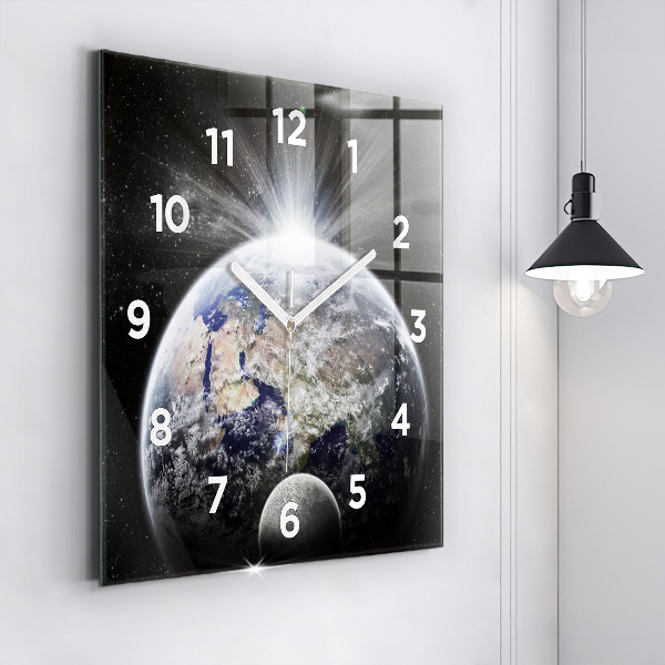Square glass wall clock Earth Moon Sun