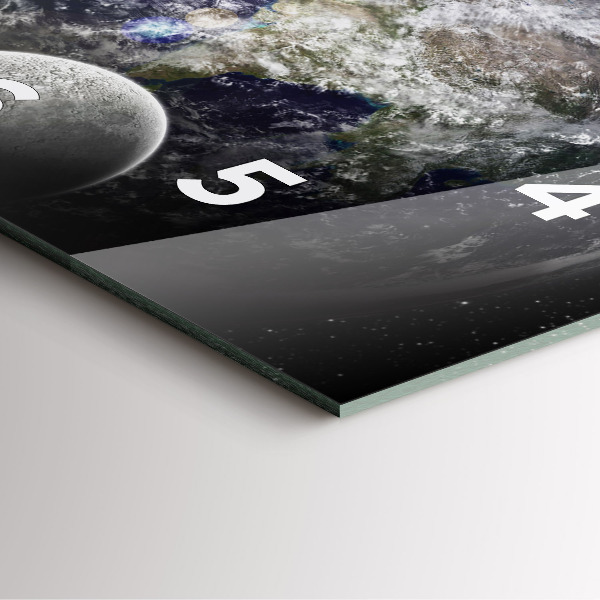 Square glass wall clock Earth Moon Sun