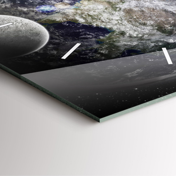 Square glass wall clock Earth Moon Sun