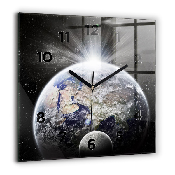 Square glass wall clock Earth Moon Sun