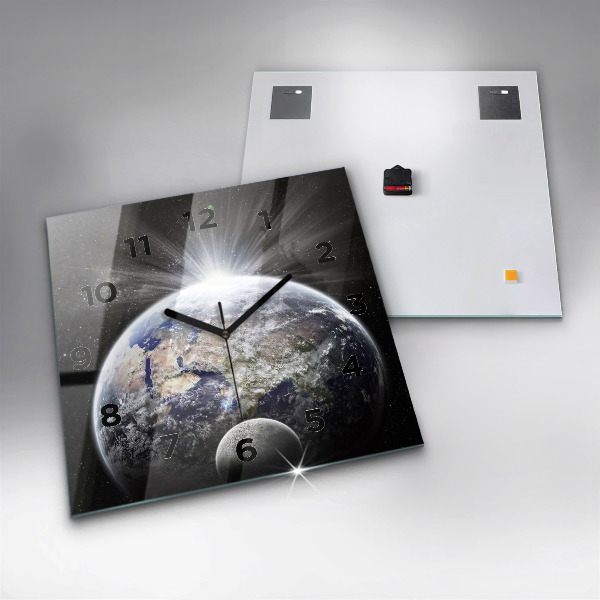 Square glass wall clock Earth Moon Sun