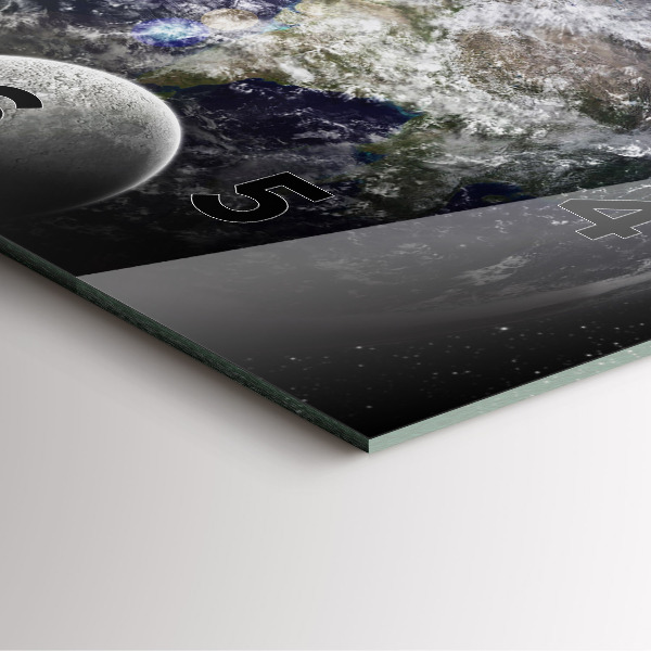 Square glass wall clock Earth Moon Sun