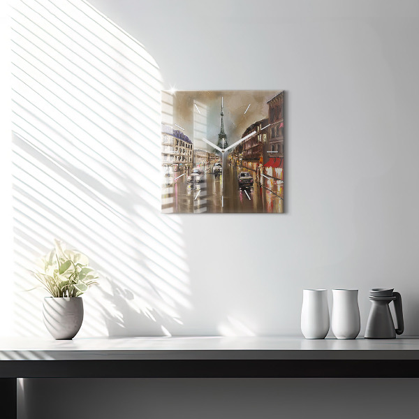 Square glass wall clock Architecture of the city of Paris