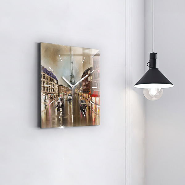 Square glass wall clock Architecture of the city of Paris