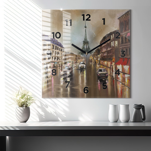 Square glass wall clock Architecture of the city of Paris