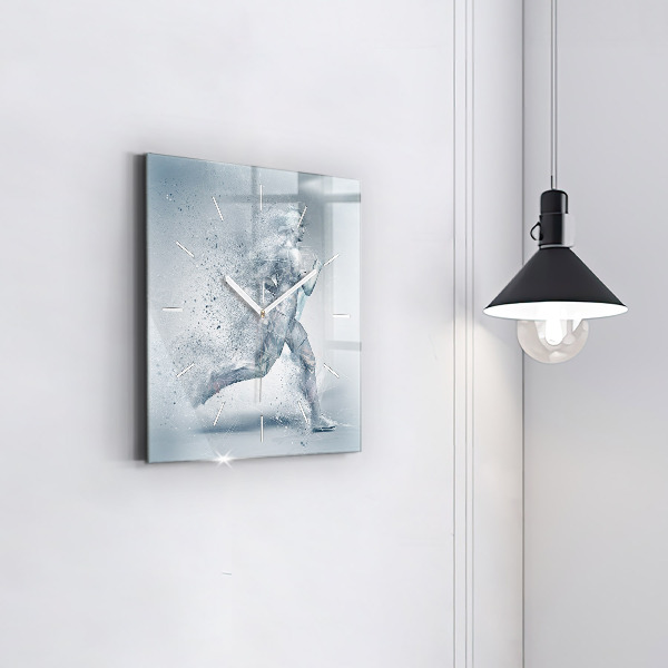 Square glass wall clock Running man
