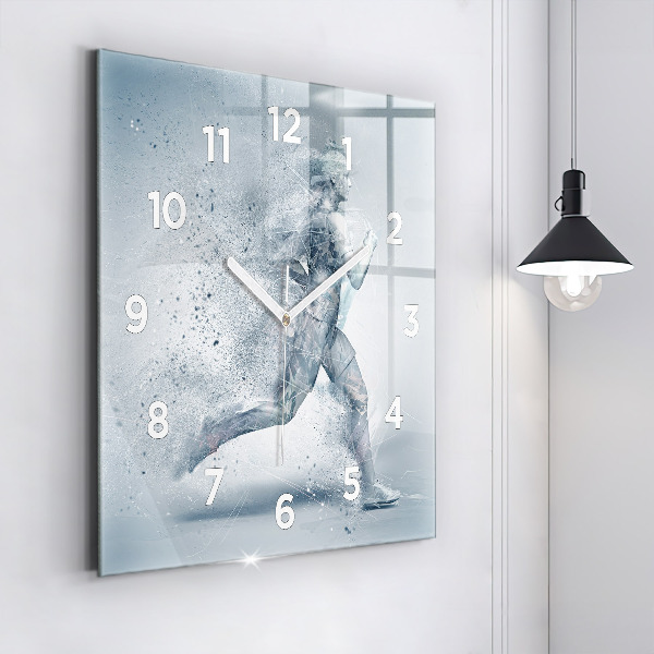 Square glass wall clock Running man