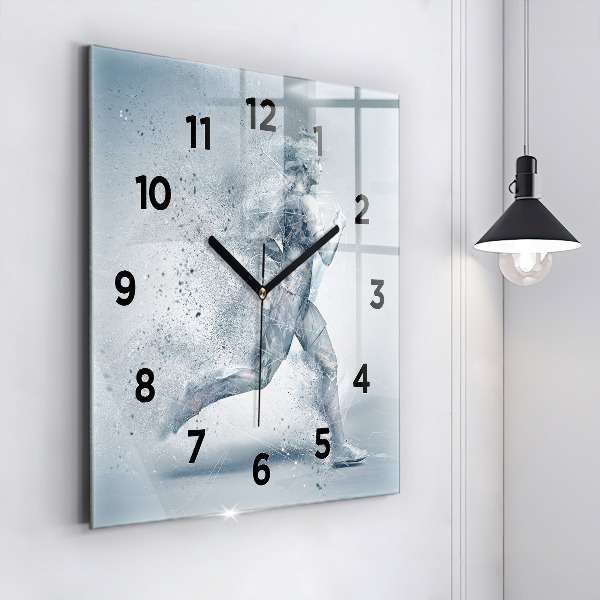 Square glass wall clock Running man