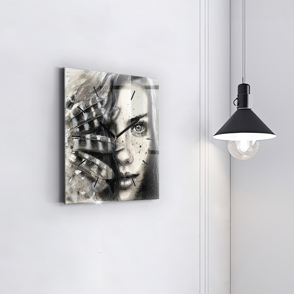 Square glass wall clock Painted portrait