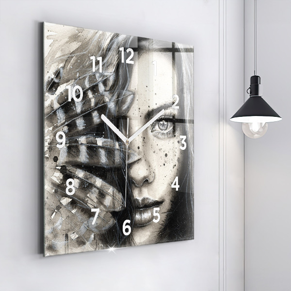 Square glass wall clock Painted portrait
