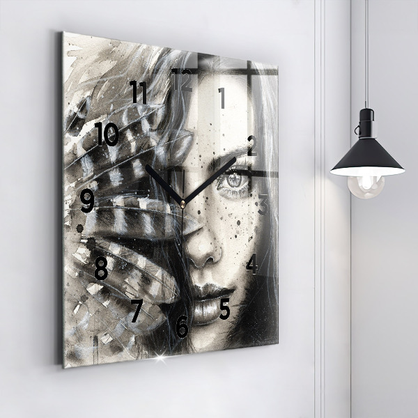 Square glass wall clock Painted portrait