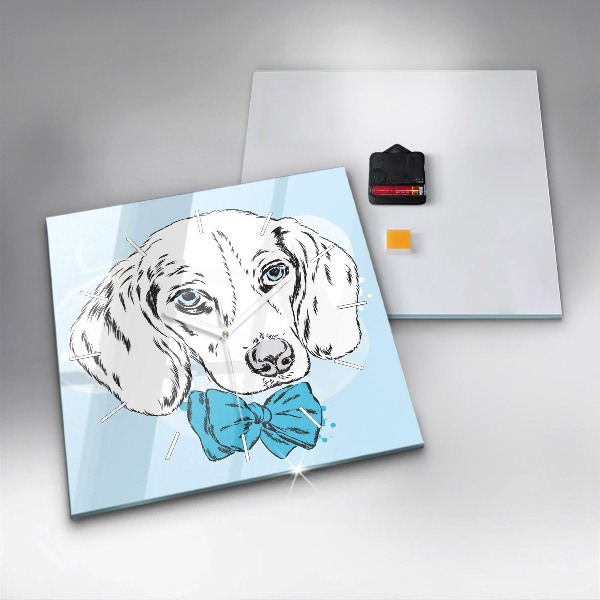 Square glass wall clock Puppy dog