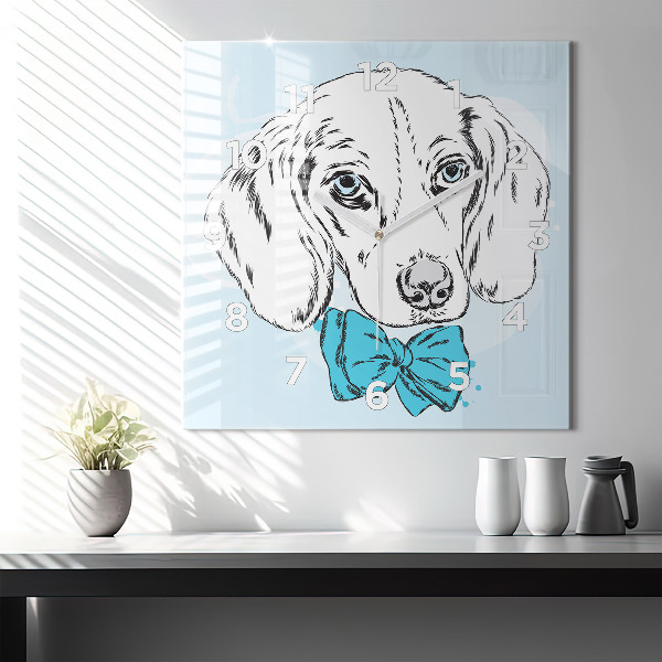 Square glass wall clock Puppy dog